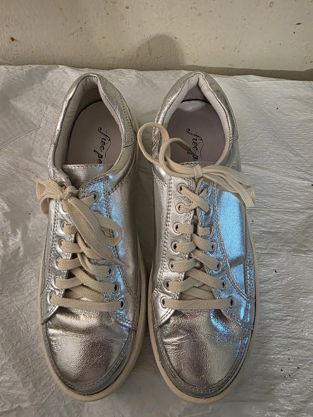 Free People Silver Leather Metallic Lace-Up Sneakers